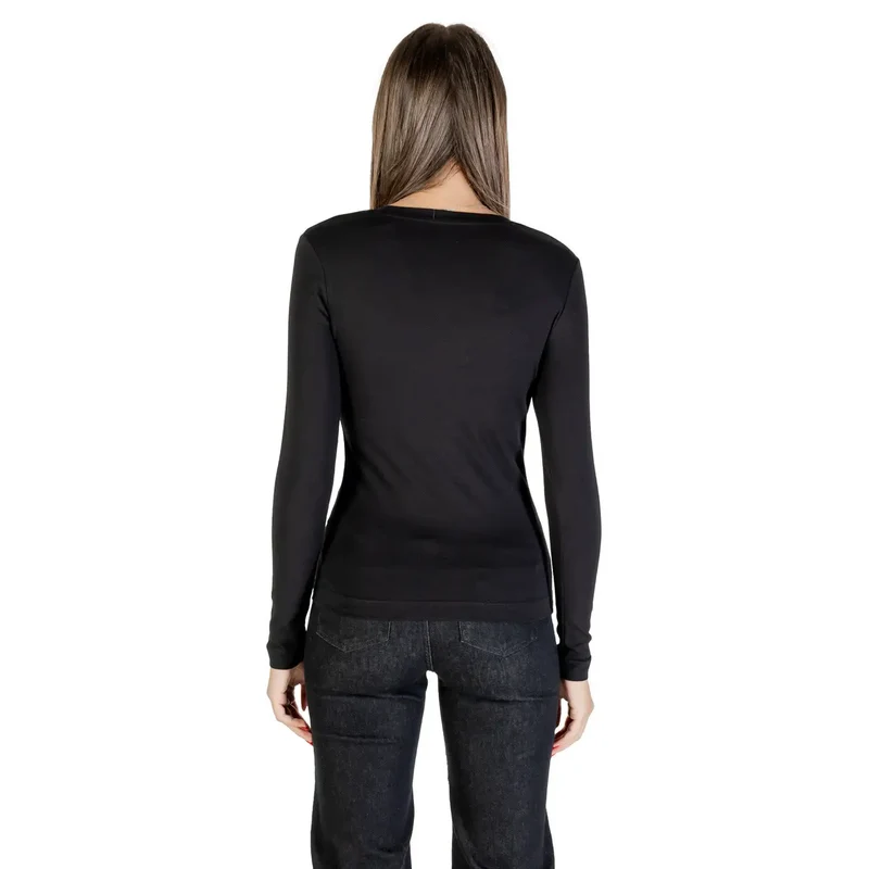 Guess Women Long Sleeve Black Round Neck Print T Shirt