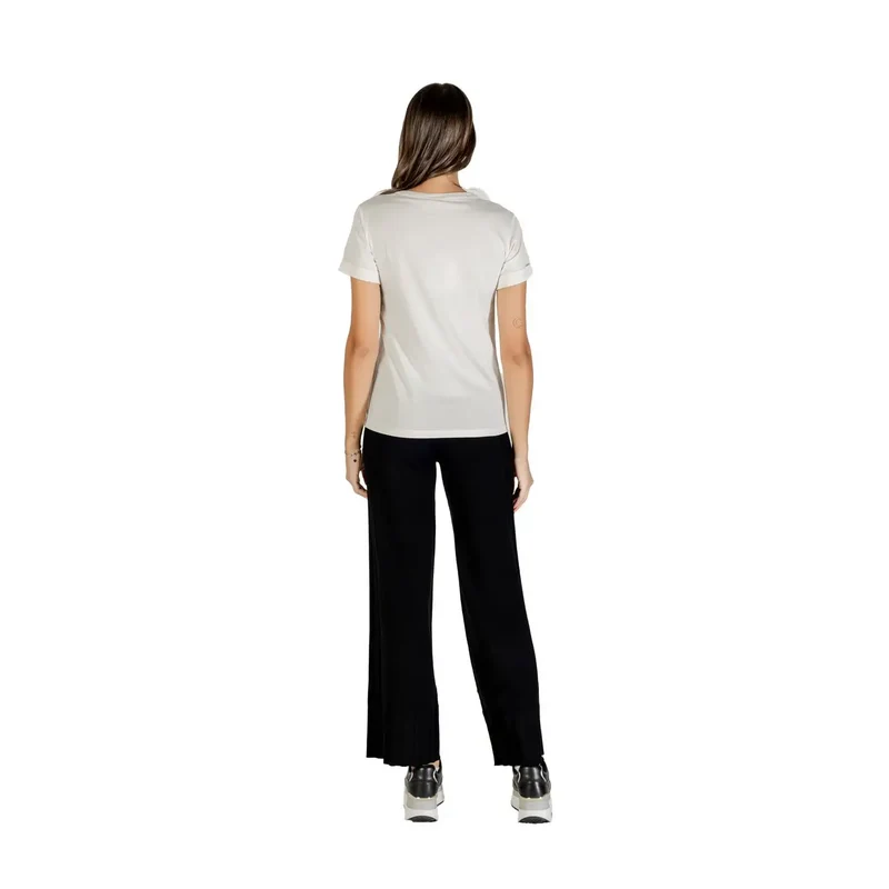 Liu Jo Women White Printed Cotton T Shirt with Round Neck (T-shirt en coton imprimé à col rond)