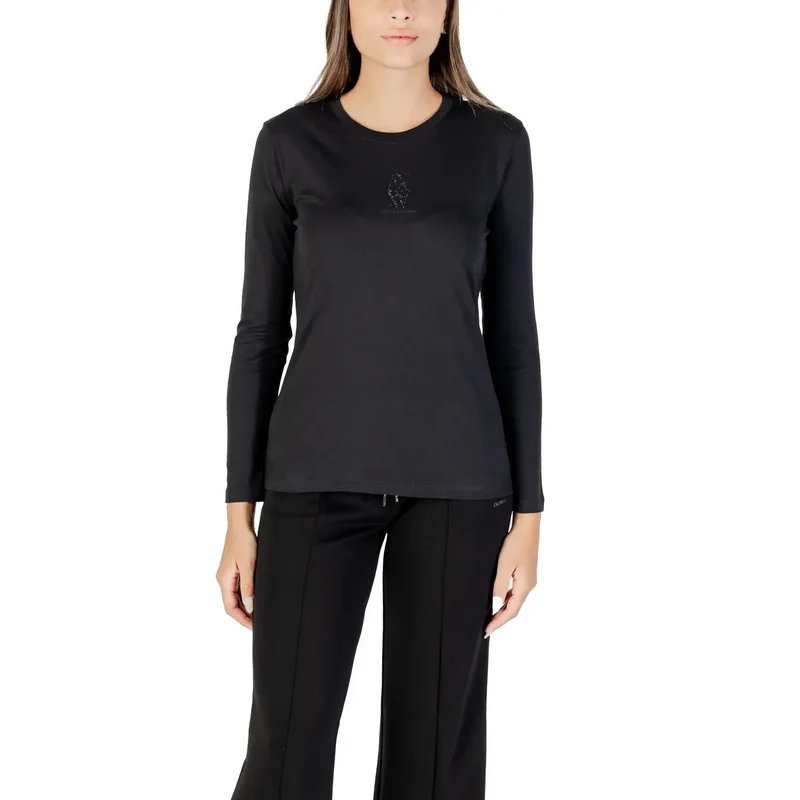 Armani Exchange White Women Long Sleeve T Shirt With Rhinestone Print (T-shirt à manches longues avec impression de pierres précieuses)