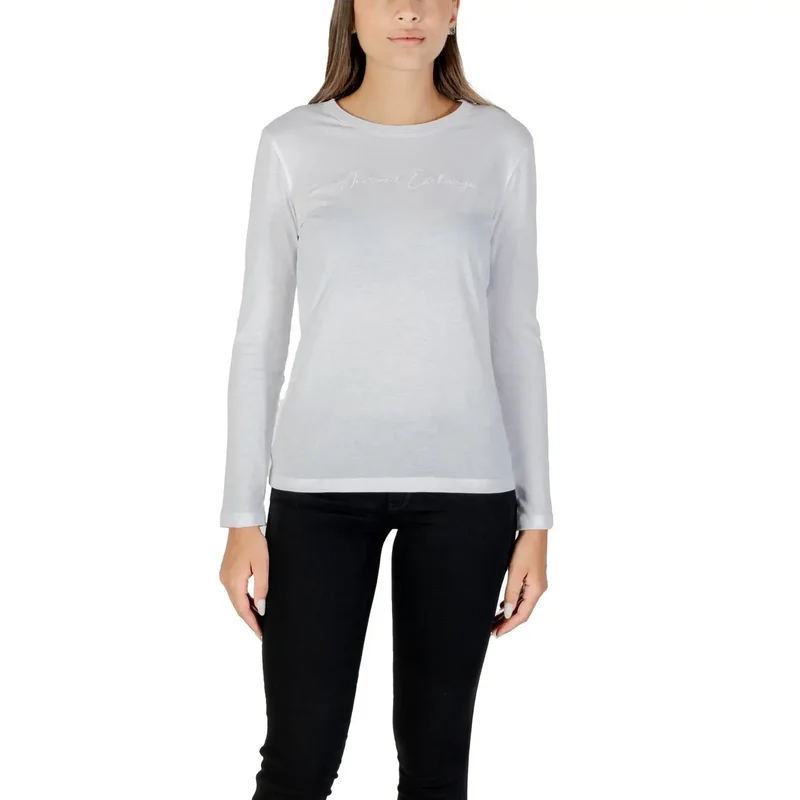 Armani Exchange Women Black Long Sleeve Round Neck Cotton T Shirt