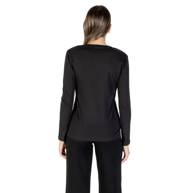 Armani Exchange Women Black Long Sleeve Round Neck Cotton T Shirt