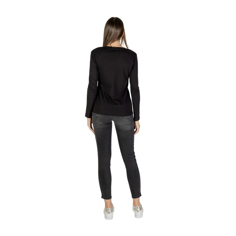 Armani Exchange Women Black Long Sleeve Round Neck Cotton T Shirt