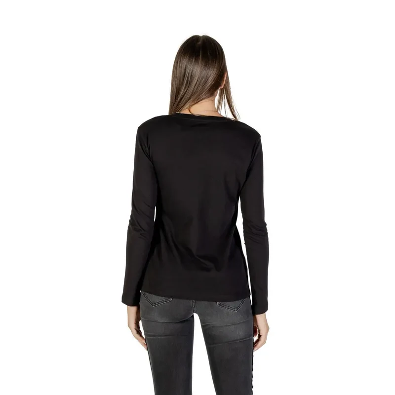 Armani Exchange Women Black Long Sleeve Round Neck Cotton T Shirt