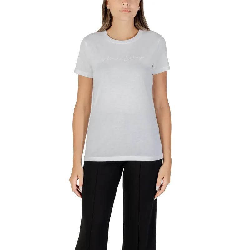 Armani Exchange Women Short Black Round Neck Cotton T Shirt Fall Winter