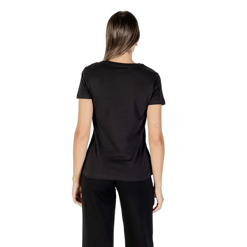 Armani Exchange Women Short Black Round Neck Cotton T Shirt Fall Winter