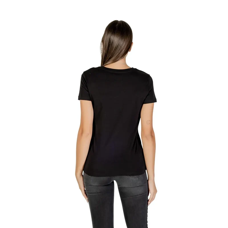 Armani Exchange Women Short Black Round Neck Cotton T Shirt Fall Winter