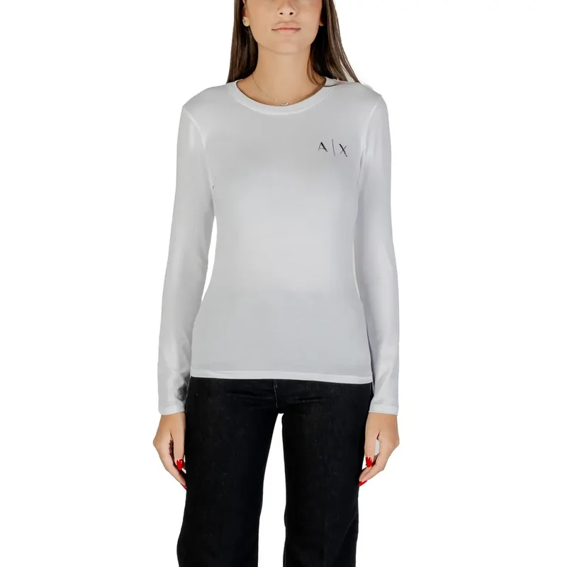 Armani Exchange Women Black Long Sleeve Round Neck T Shirt with Rhinestones (T-shirt à manches longues et col rond avec strass)