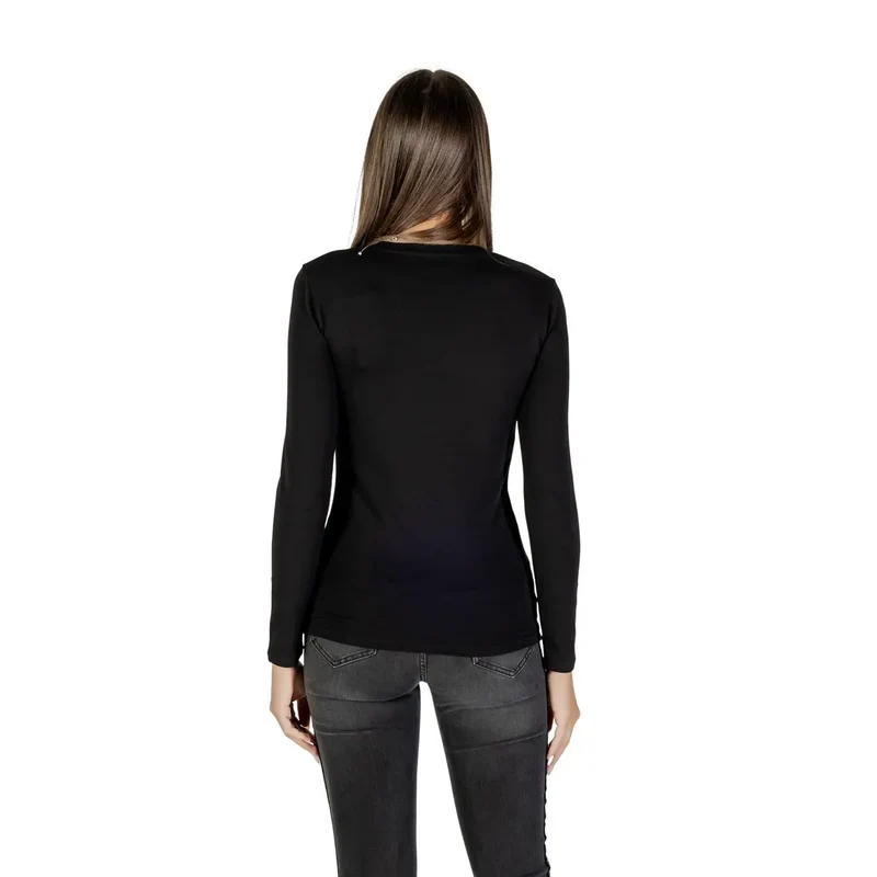 Armani Exchange Women Black Long Sleeve Round Neck T Shirt with Rhinestones (T-shirt à manches longues et col rond avec strass)