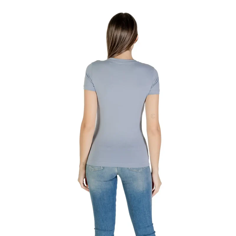 Guess Women Fall Winter Light Blue Printed Round Neck T Shirt