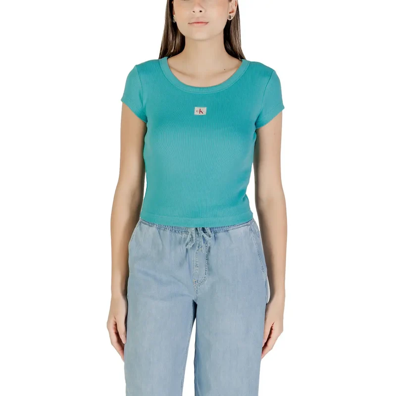 Calvin Klein Jeans Women Light Blue Short Sleeve Round Neck T shirt