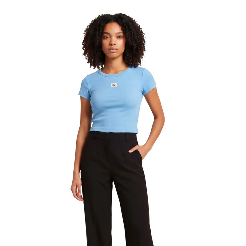 Calvin Klein Jeans Women Light Blue Short Sleeve Round Neck T shirt
