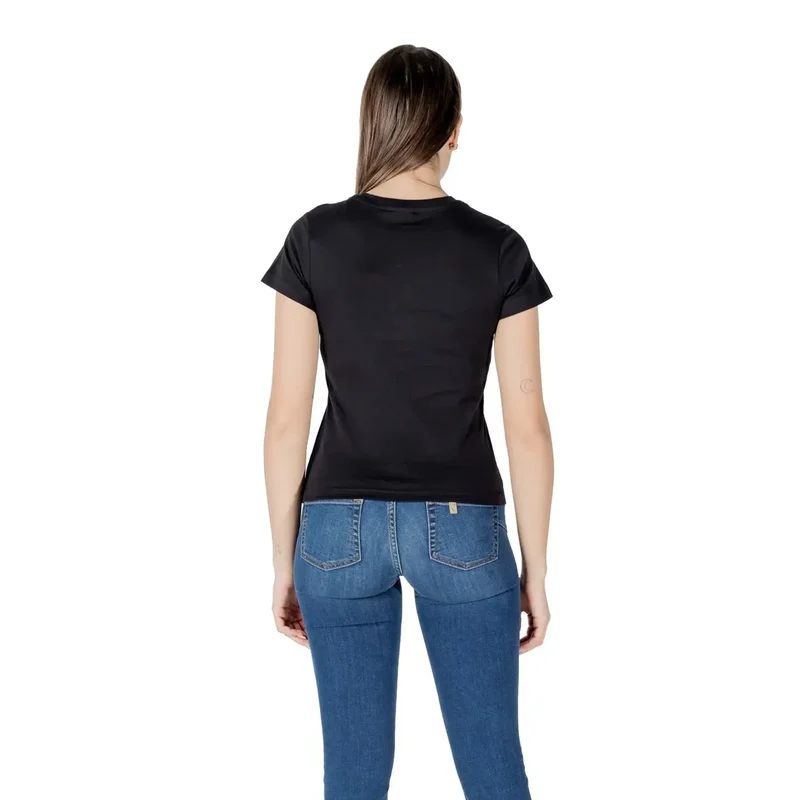 Guess Active Women Round Neck Black Rhinestone Tee