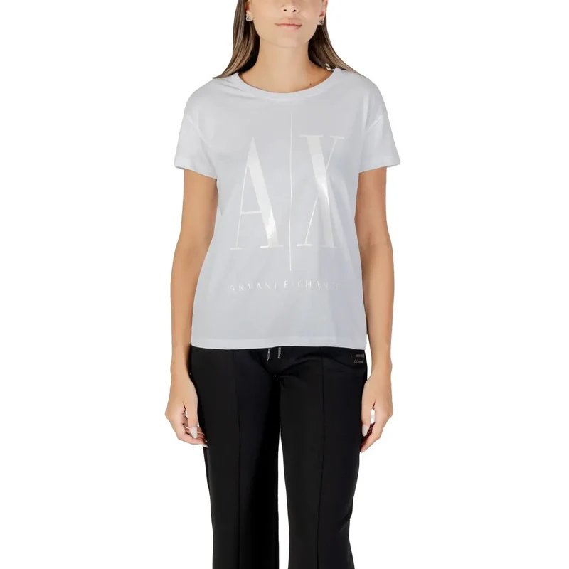 Armani Exchange Women Black Print Short Sleeve Round Neck T Shirt
