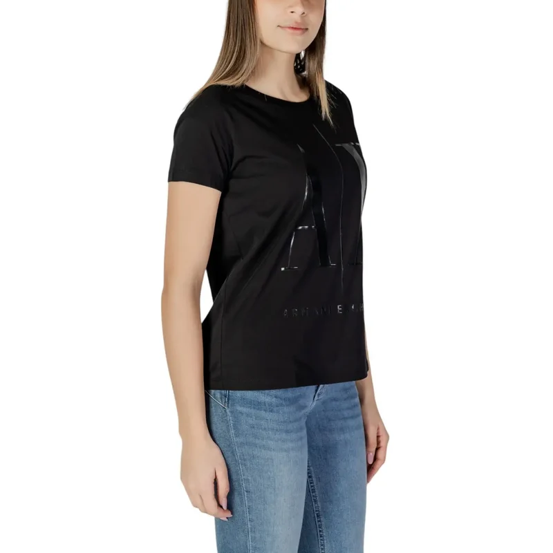 Armani Exchange Women Black Print Short Sleeve Round Neck T Shirt