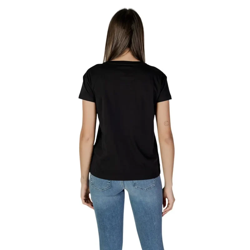 Armani Exchange Women Black Print Short Sleeve Round Neck T Shirt