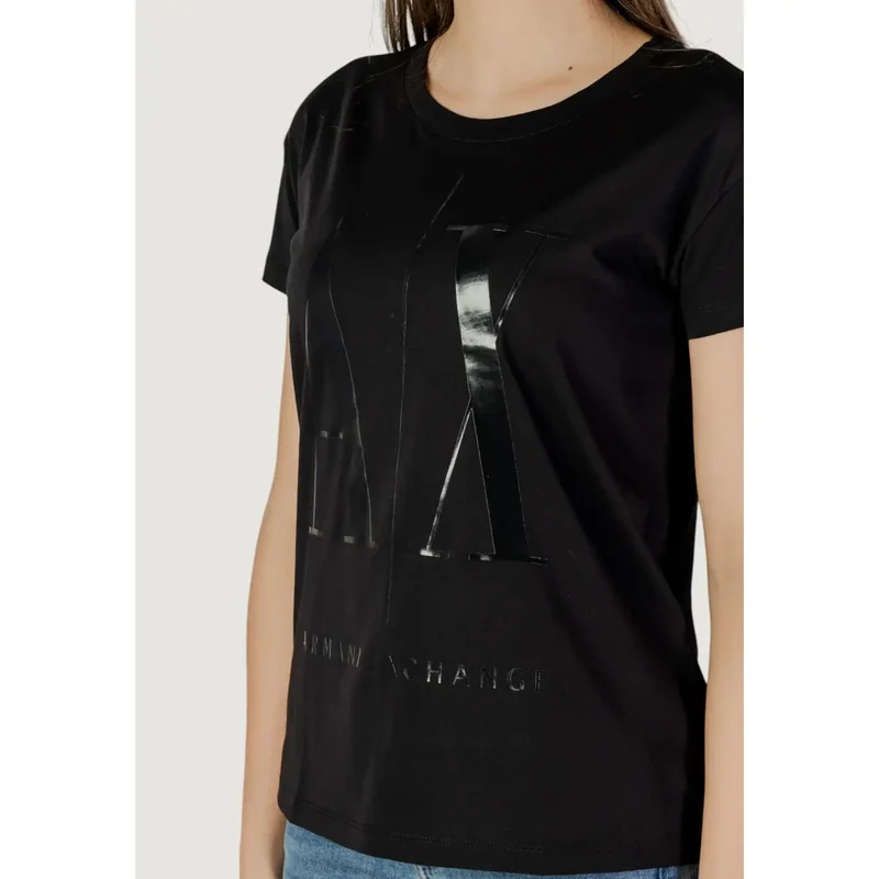 Armani Exchange Women Black Print Short Sleeve Round Neck T Shirt