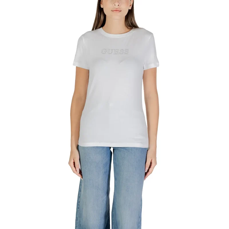 Guess Active Women Spring Summer Rhinestone Round Neck T Shirt Black
