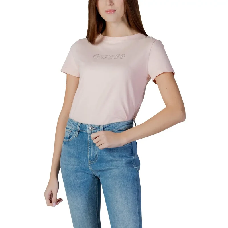 Guess Active Women Spring Summer Rhinestone Round Neck T Shirt Black