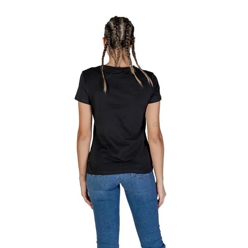 Guess Active Women Spring Summer Rhinestone Round Neck T Shirt Black