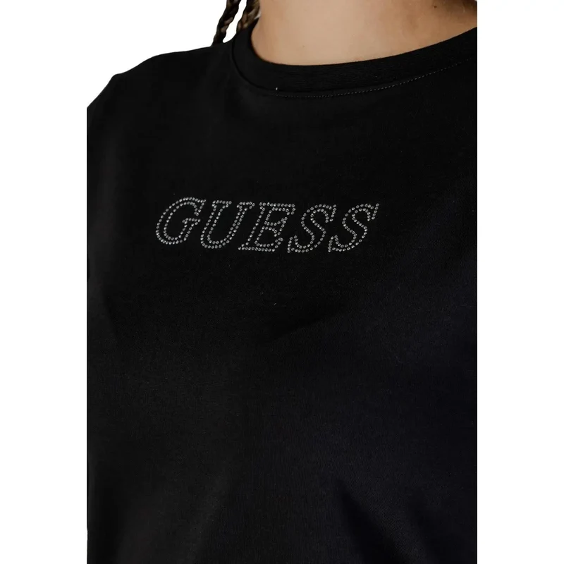 Guess Active Women Spring Summer Rhinestone Round Neck T Shirt Black