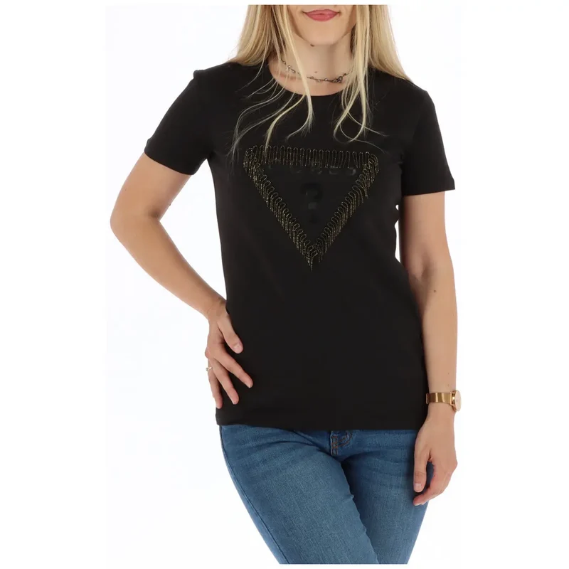 Guess Women White Round Neck Short Sleeve Cotton T Shirt