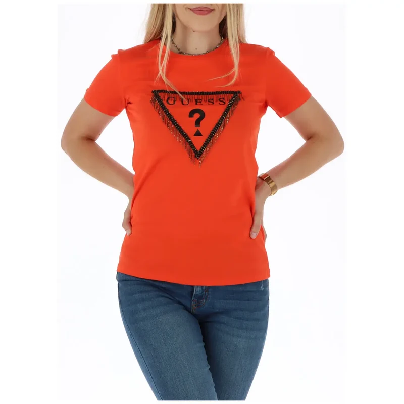 Guess Women White Round Neck Short Sleeve Cotton T Shirt