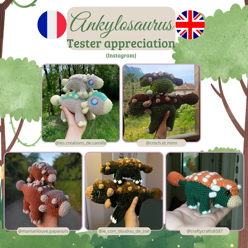 Ankylosaure & bébé ankylo | Patron au crochet - [FR-EN]