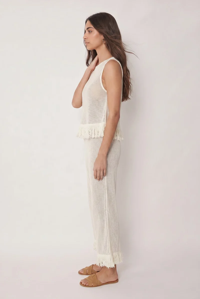 Mesh Tassel Top And Wide-leg Pants Set