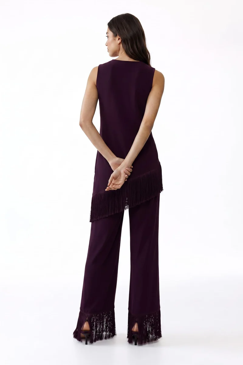 Tassel Design Top And Wide Leg Pants Set