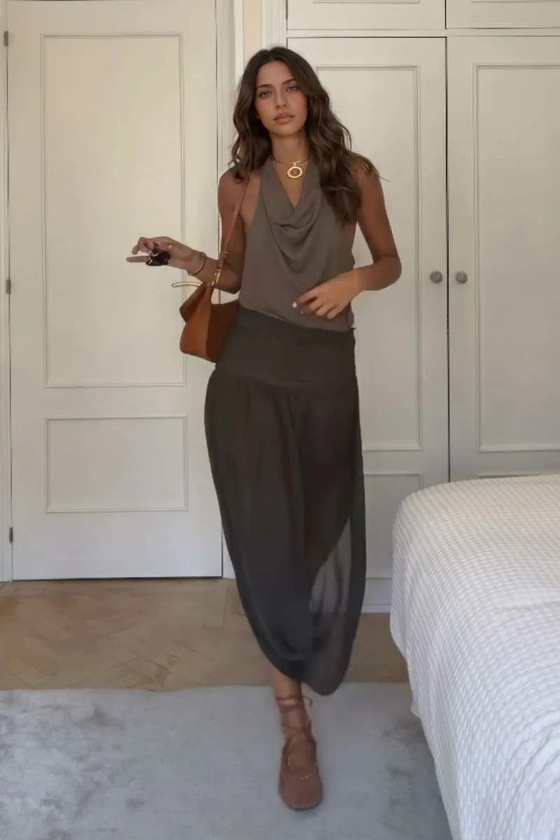 Swing Collar Top And Skirt Suit