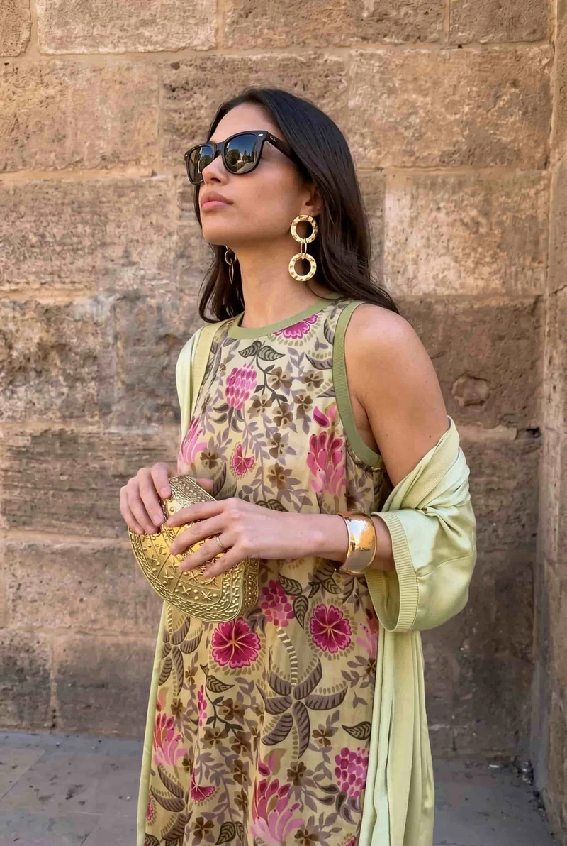 Printed Dress And Coat Set