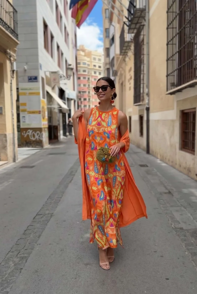Printed Dress And Coat Set