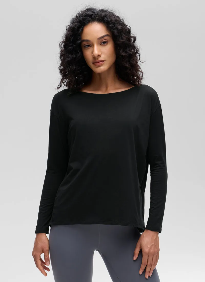 Pima Cotton Boat Neck Long Sleeve