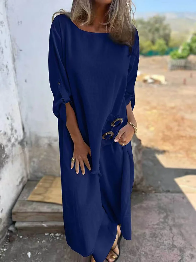 Casual Unique Irregular Button Decoration Robe Pocket Elastic Pants Set