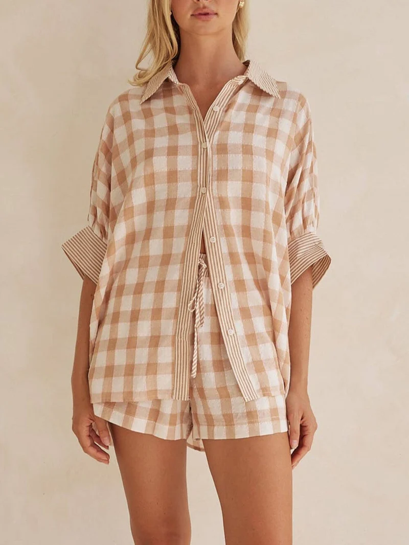 Sophisticated Modern Feel Checkered Print Drawstring Elastic Waistband Pocket Shorts