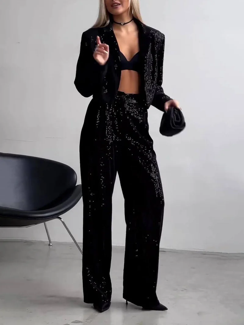 Classic Fashion Sequin High Waist Pocket Pants