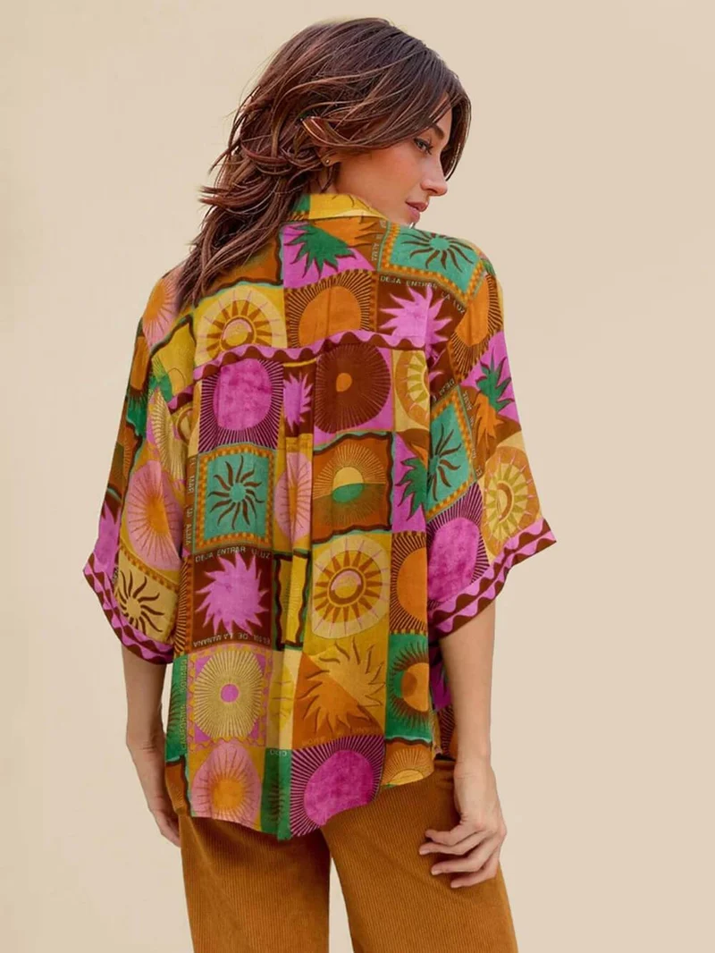 Unique Sun Pattern Print Loose Shirt