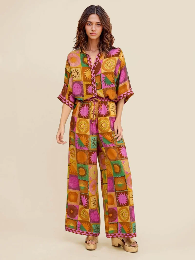 Unique Sun Pattern Print Loose Shirt