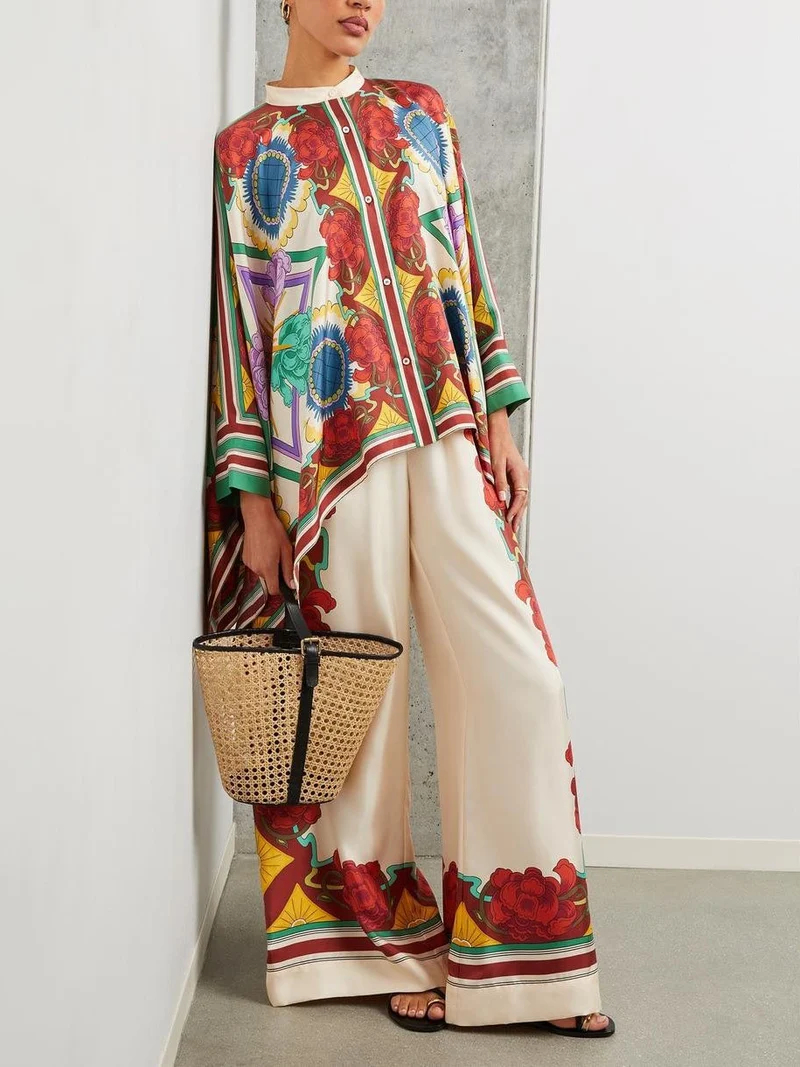 Exquisite Floral Print Elastic Waist Wide-leg Pants