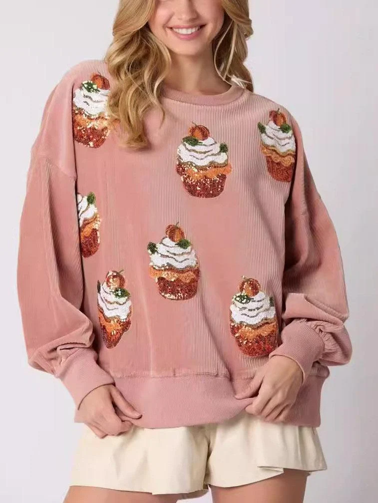 Christmas Cake Sequined Pullover Sweatshirt