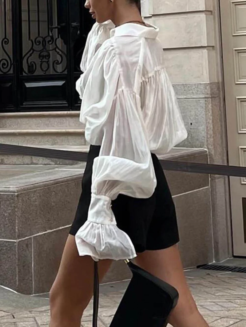 Sweet And Fresh Loose Lapel Lantern Sleeve Shirt