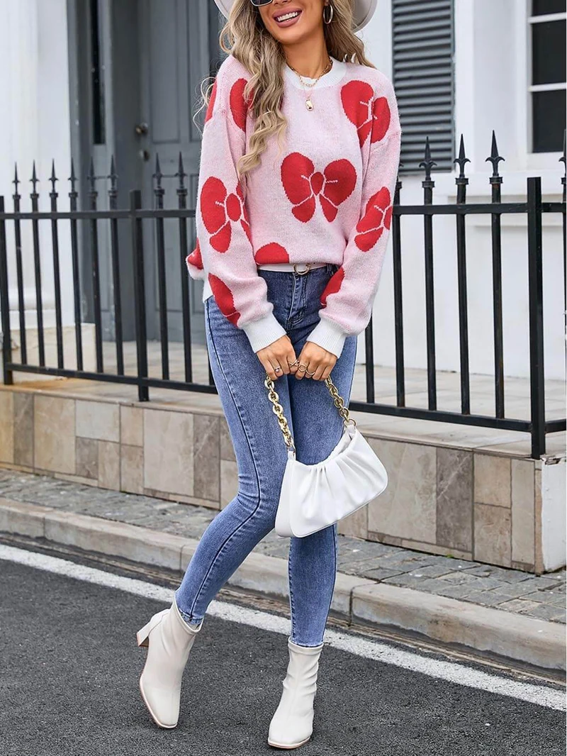 Classic Fashionable Loose Round Neck Knitted Bow Sweater
