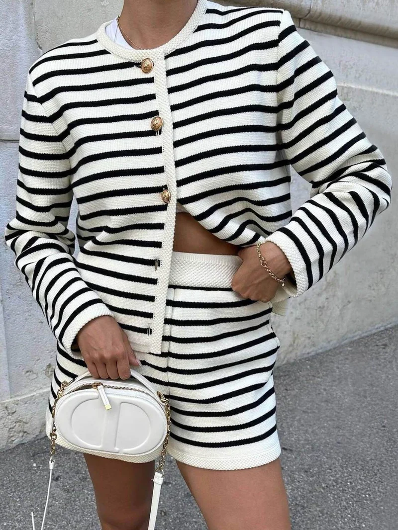 Vintage Striped Crew Neck Knit Shorts