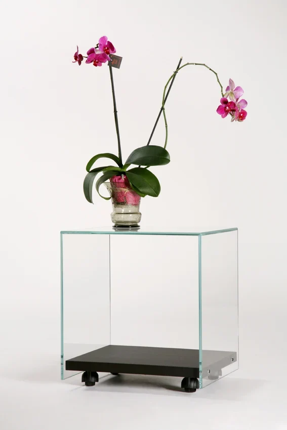 Table Zen 4 | Cube sur roulettes Verre et Bois