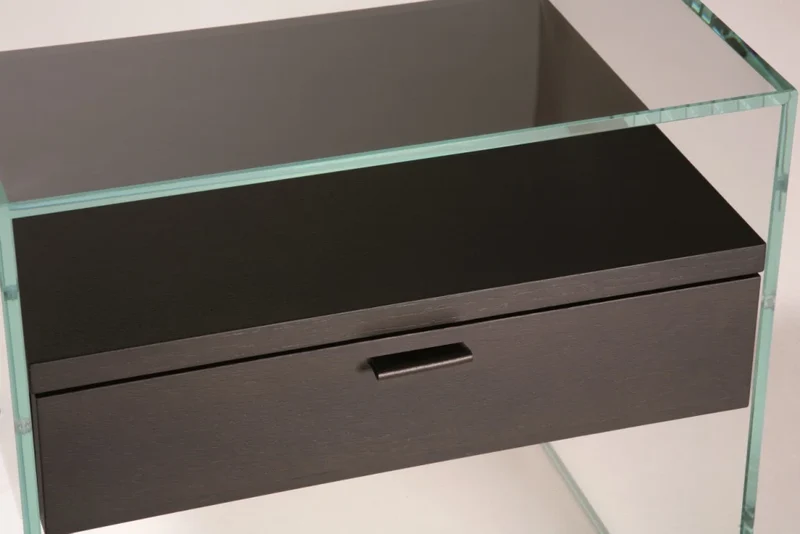 Table de Chevet Zen 5 Comodino | Verre trempé et tiroir bois