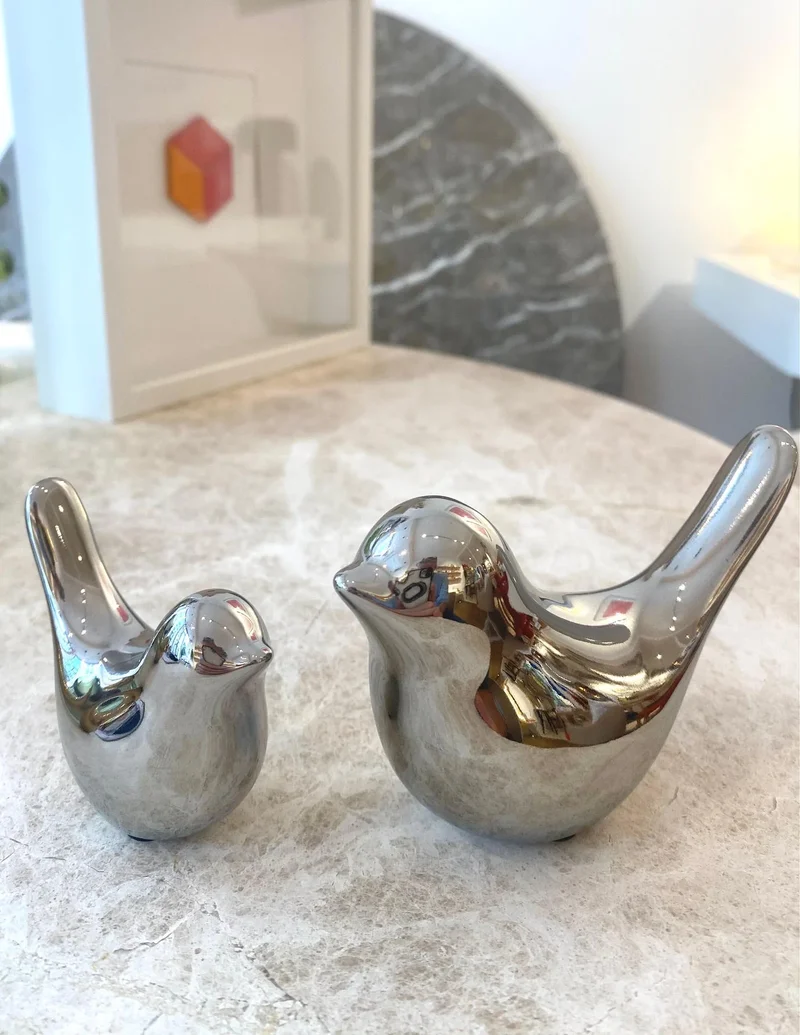 Oiseau décoratif Birdy | laqué argent