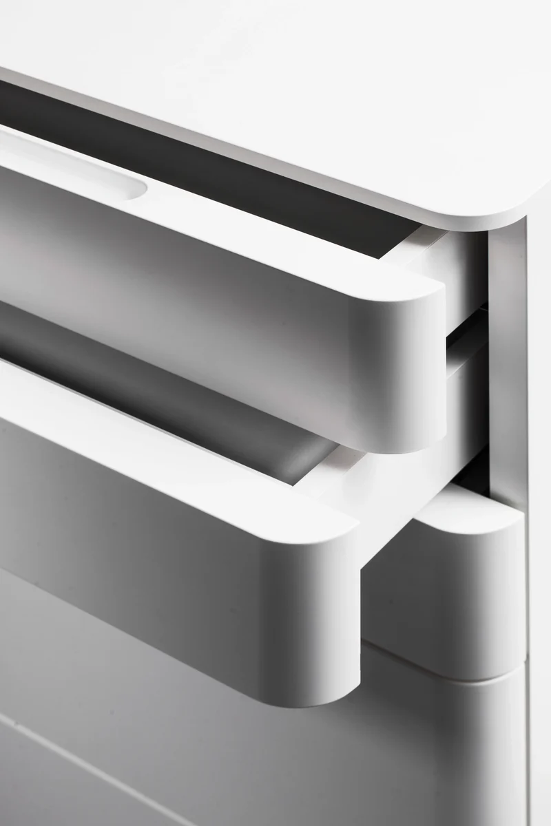 Grand Caisson Cosimo | 6 Tiroirs Push/Pull sur Roulettes | Laqué Blanc Mat