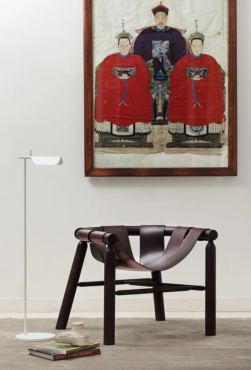 Fauteuil Ninna | Frêne massif tourné et Cuir | Design Carlo Contin