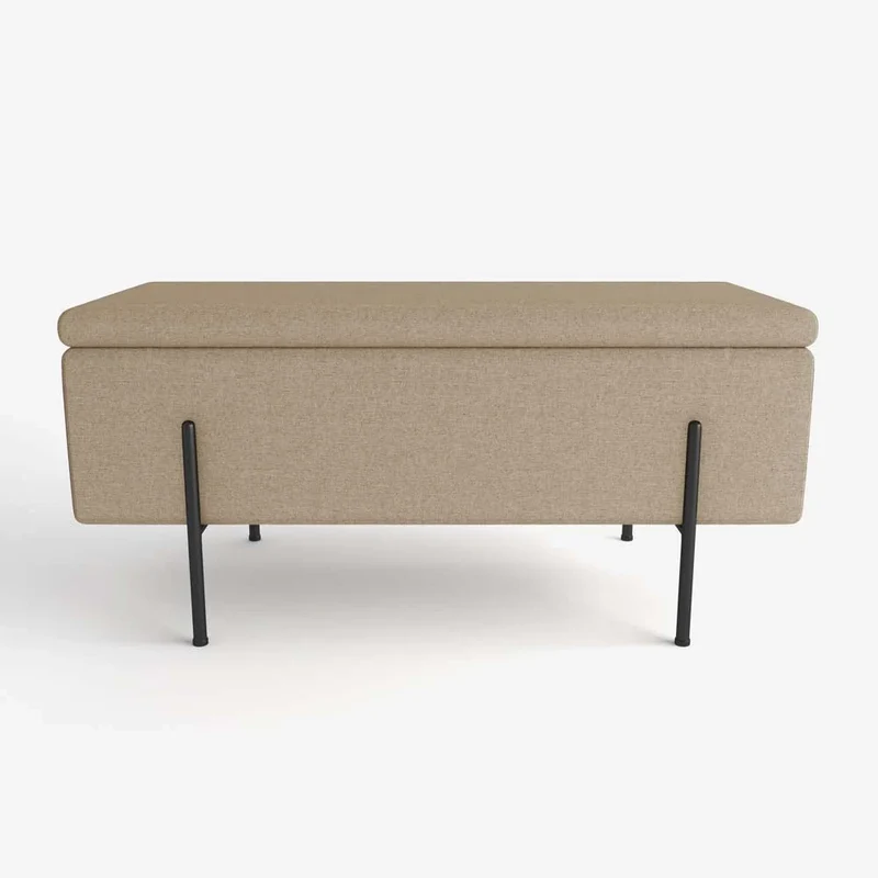 Banquette-coffre beige en bois, m tal et tissu