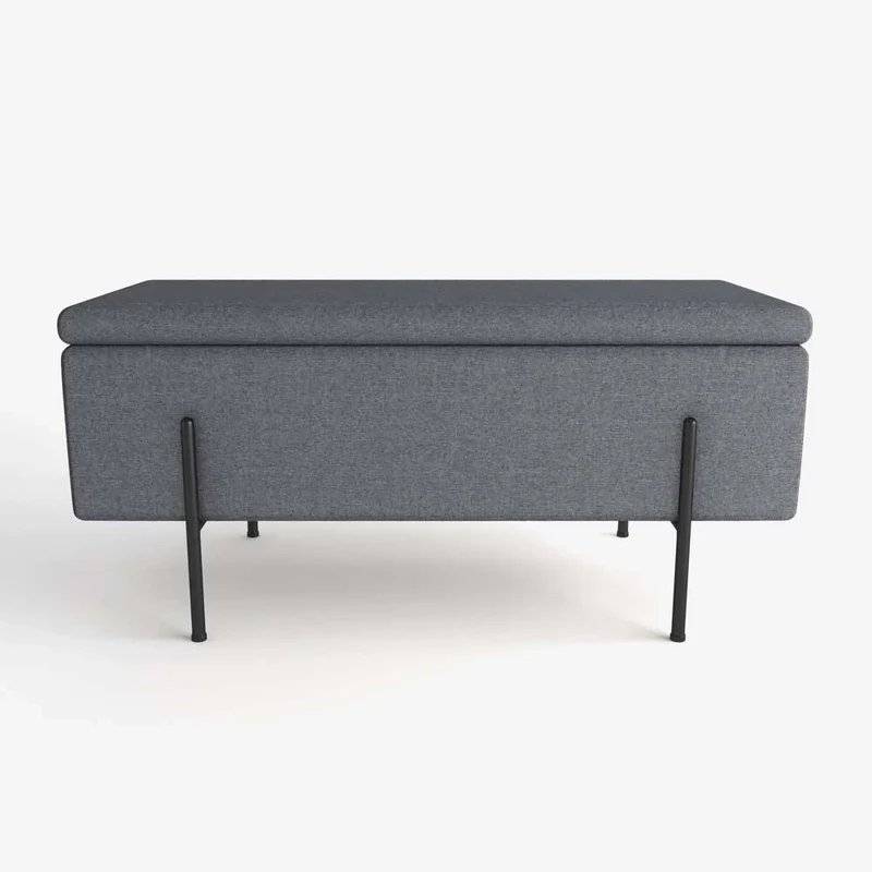 Banquette-coffre gris fonc en bois, m tal et tissu